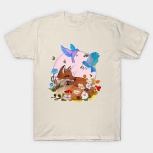 Fox and blue birds T-Shirt